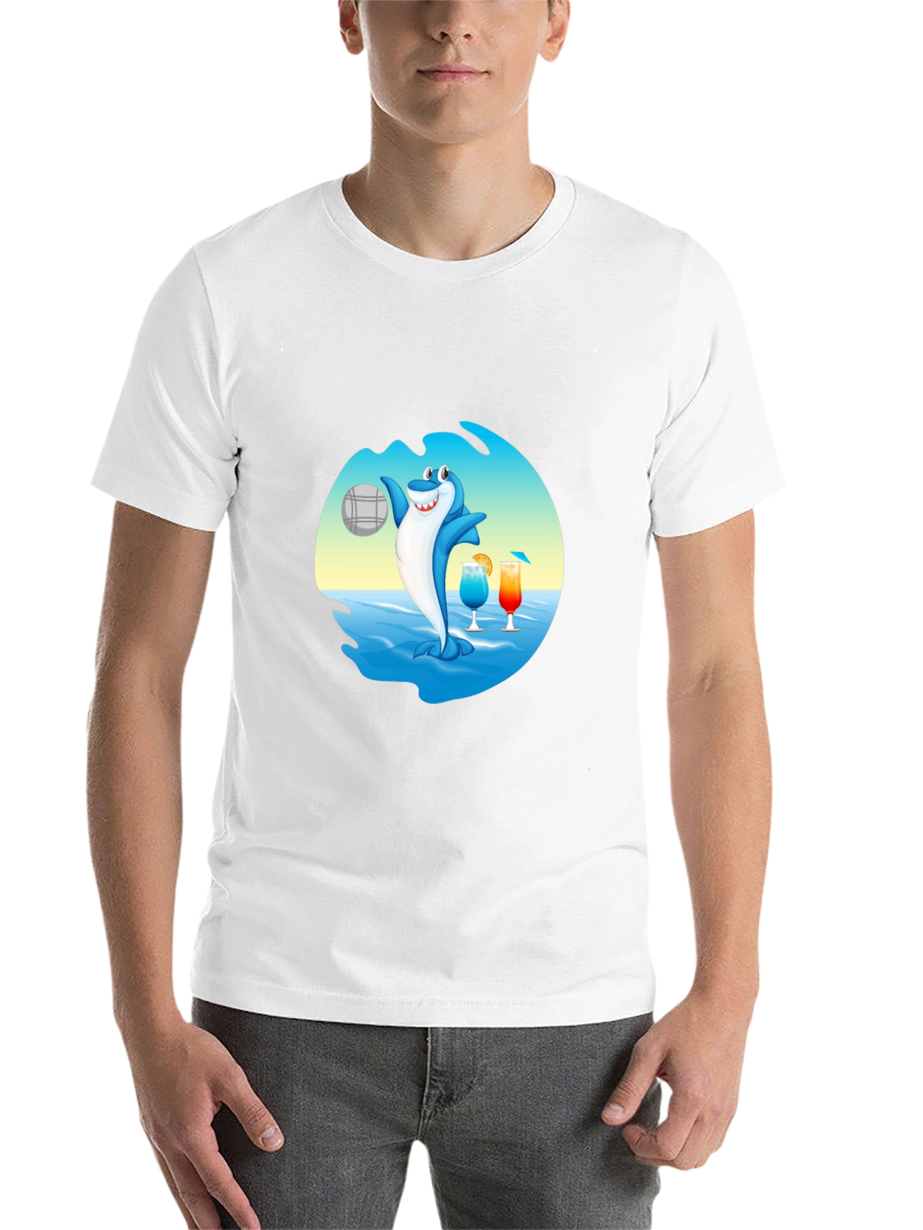 Shark Beach Volleyball Graphic T-Shirt