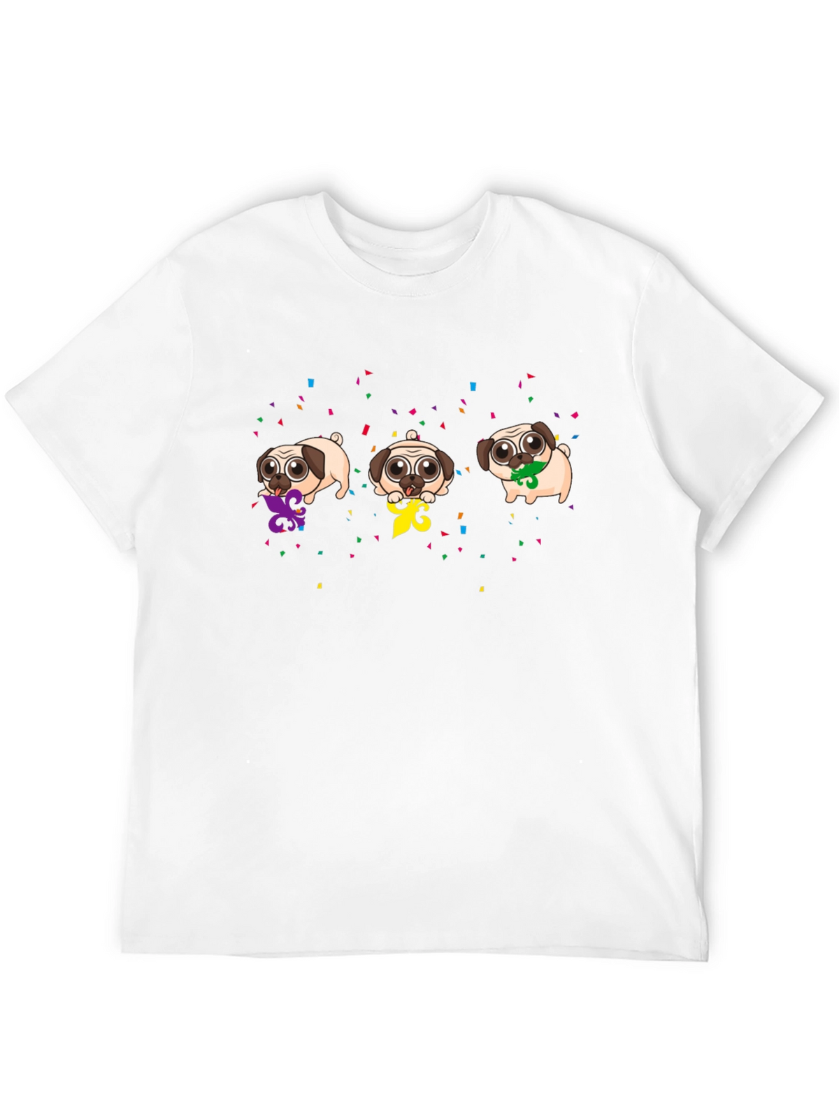 Mardi Gras Pugs Black T-Shirt