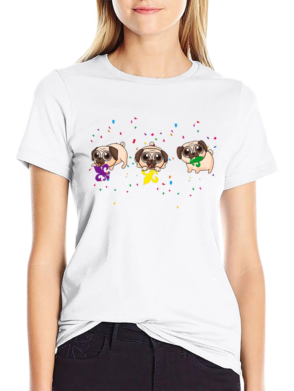 Mardi Gras Pugs Black T-Shirt