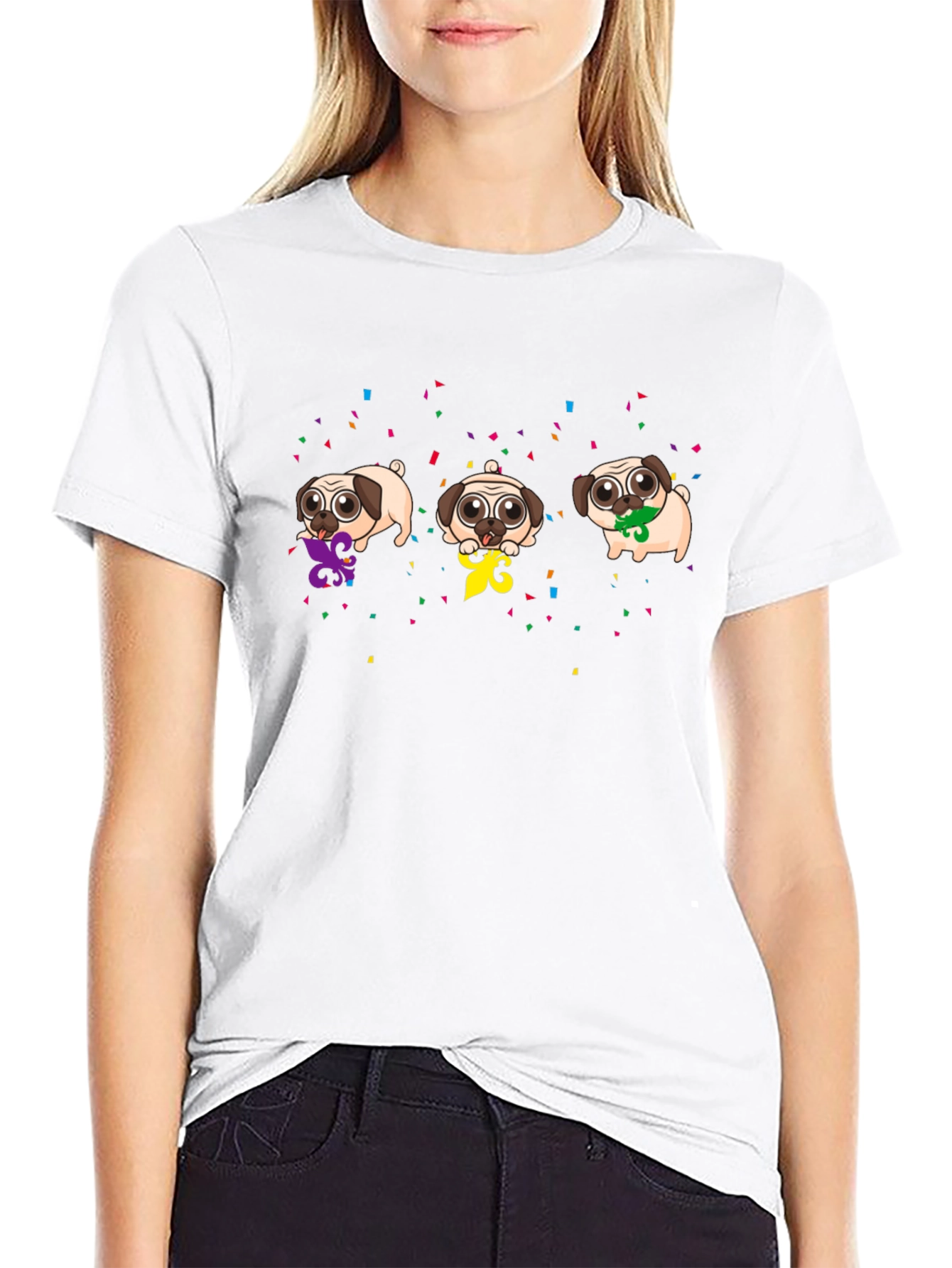 Mardi Gras Pugs Black T-Shirt