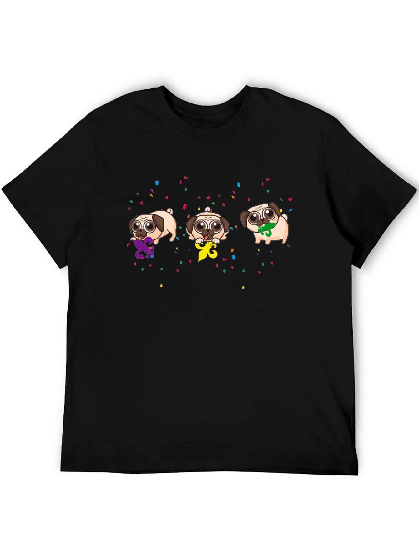 Mardi Gras Pugs Black T-Shirt