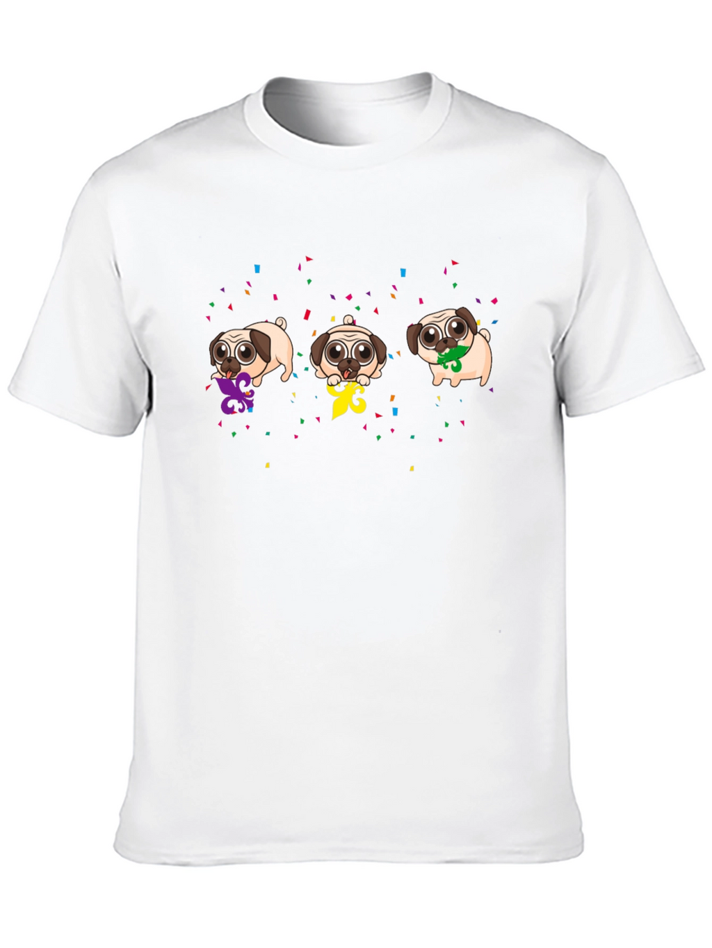 Mardi Gras Pugs Black T-Shirt