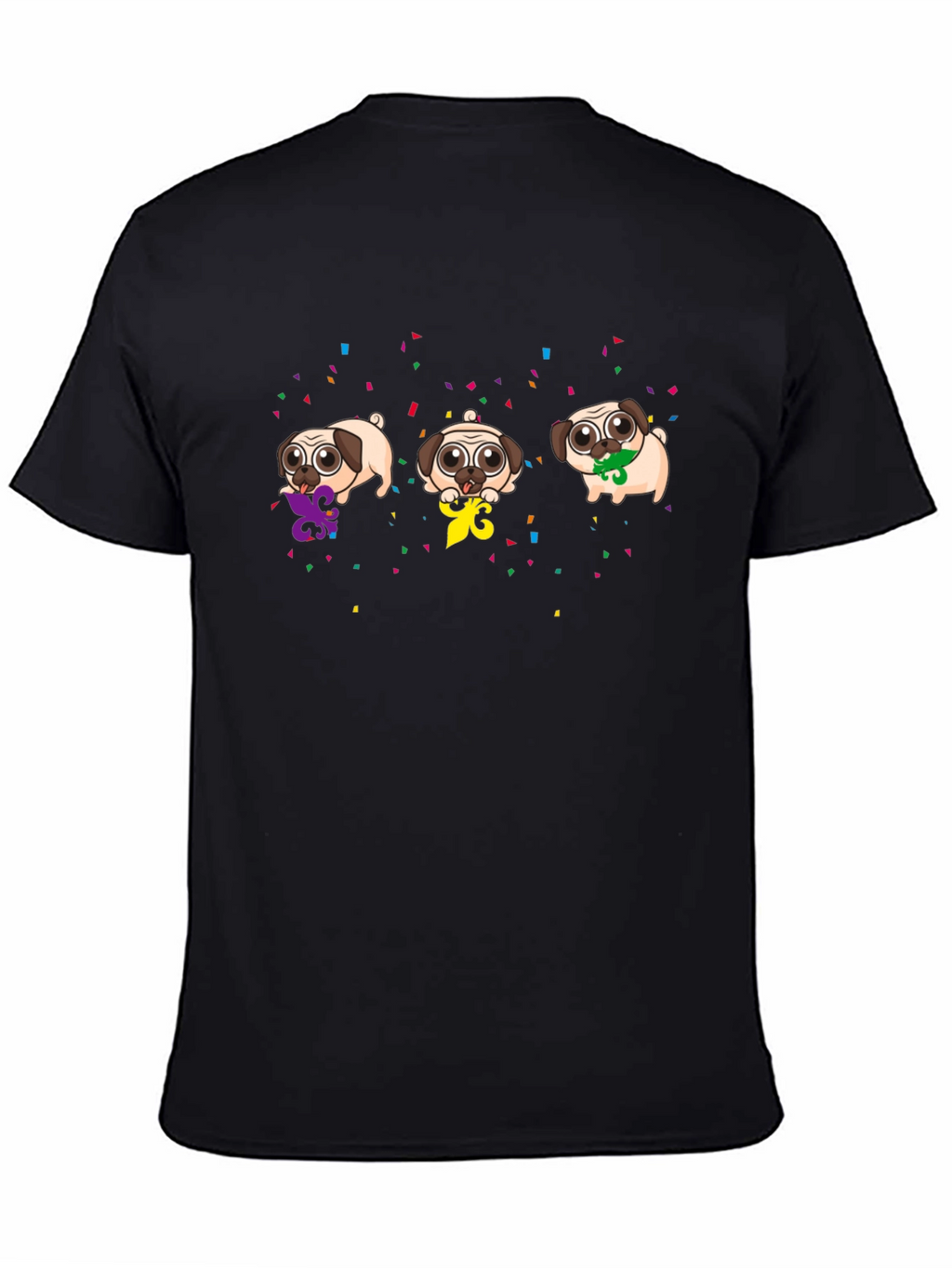 Mardi Gras Pugs Black T-Shirt