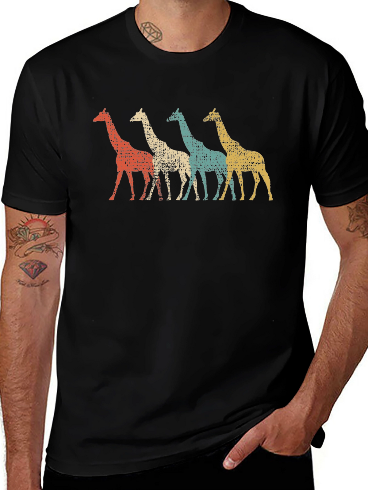 Retro Giraffe Graphic Tee - Black Unisex T-Shirt