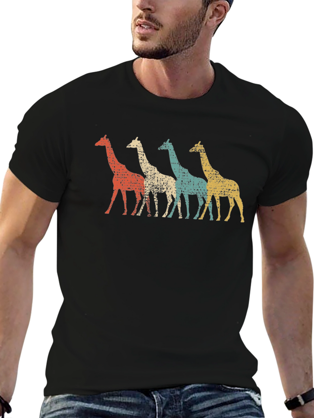 Retro Giraffe Graphic Tee - Black Unisex T-Shirt