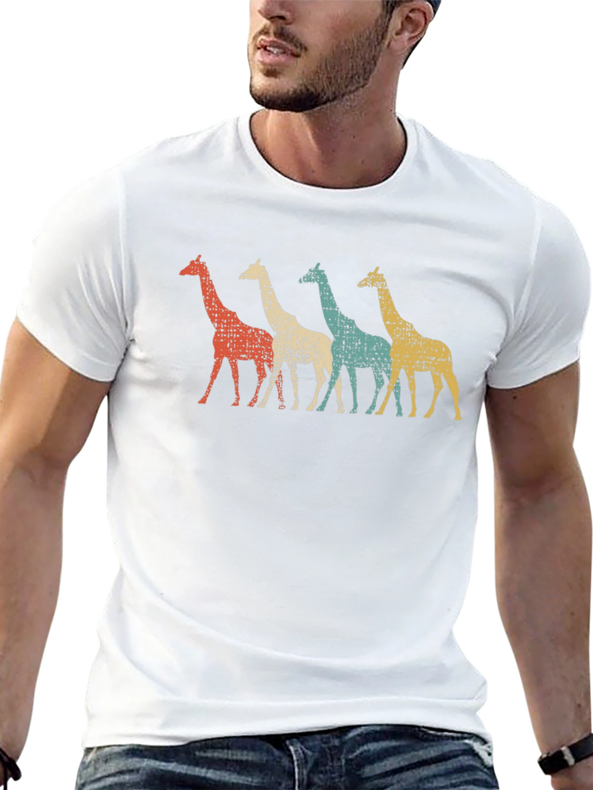 Retro Giraffe Graphic Tee - Black Unisex T-Shirt