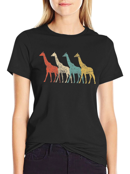 Retro Giraffe Graphic Tee - Black Unisex T-Shirt
