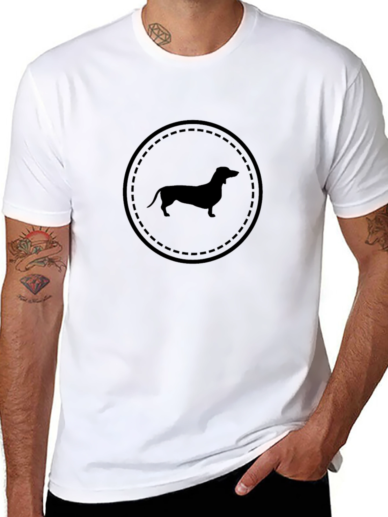 Dachshund Circle Graphic Tee - Black Cotton T-Shirt