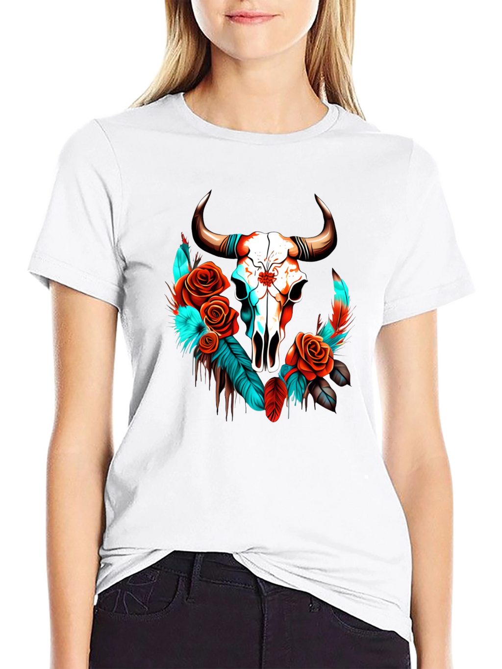 Skull & Roses Graphic Tee - Western Style