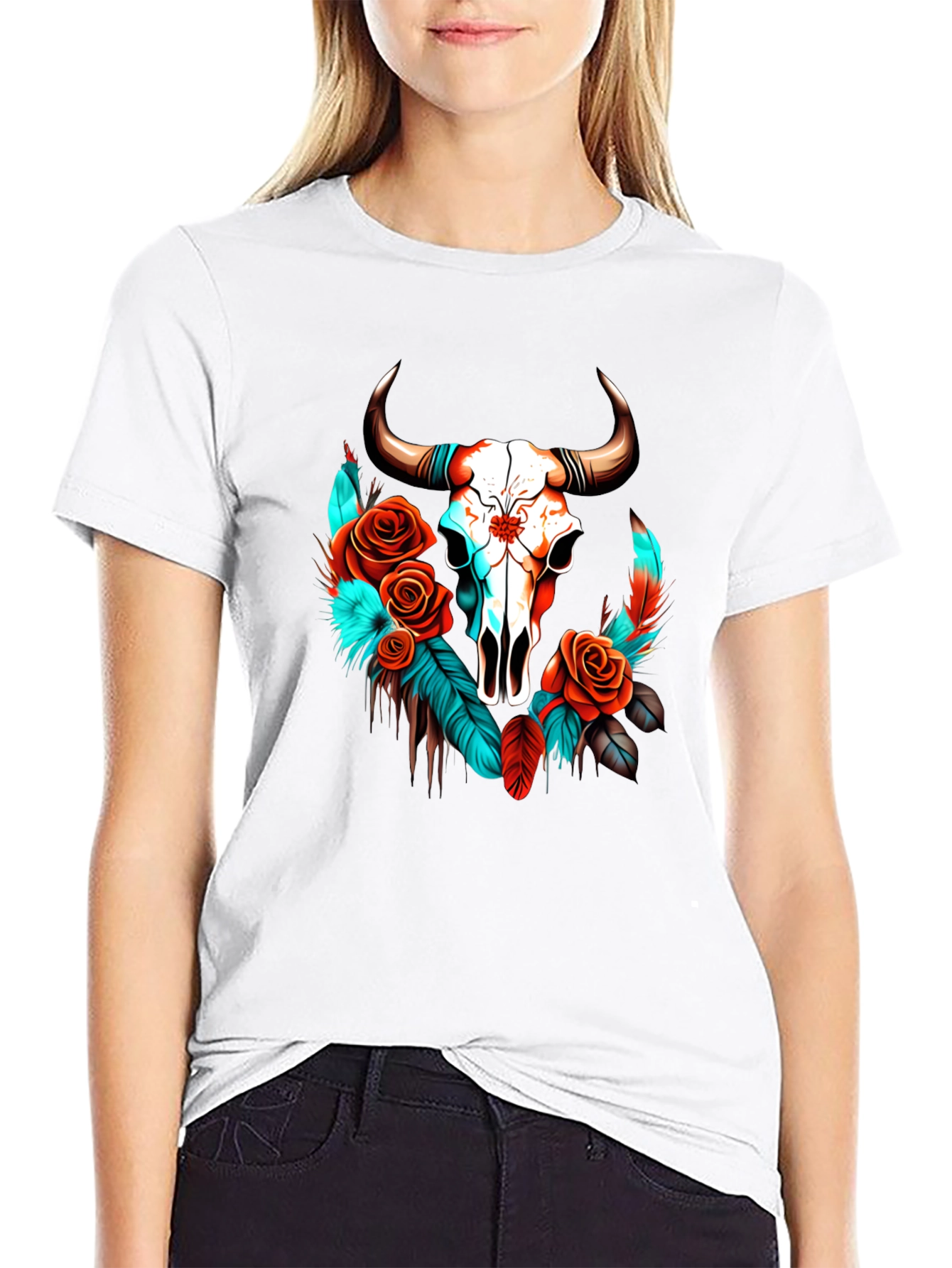 Skull & Roses Graphic Tee - Western Style