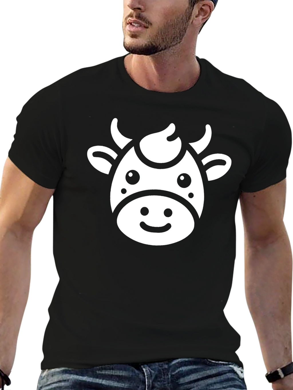 Cute Cow Graphic Tee - Black Cotton T-Shirt