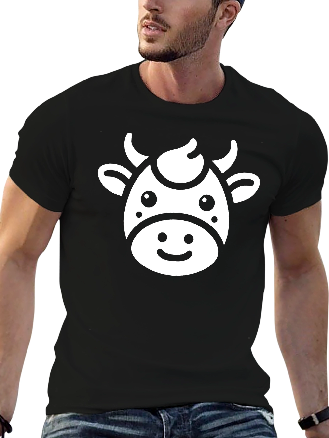 Cute Cow Graphic Tee - Black Cotton T-Shirt