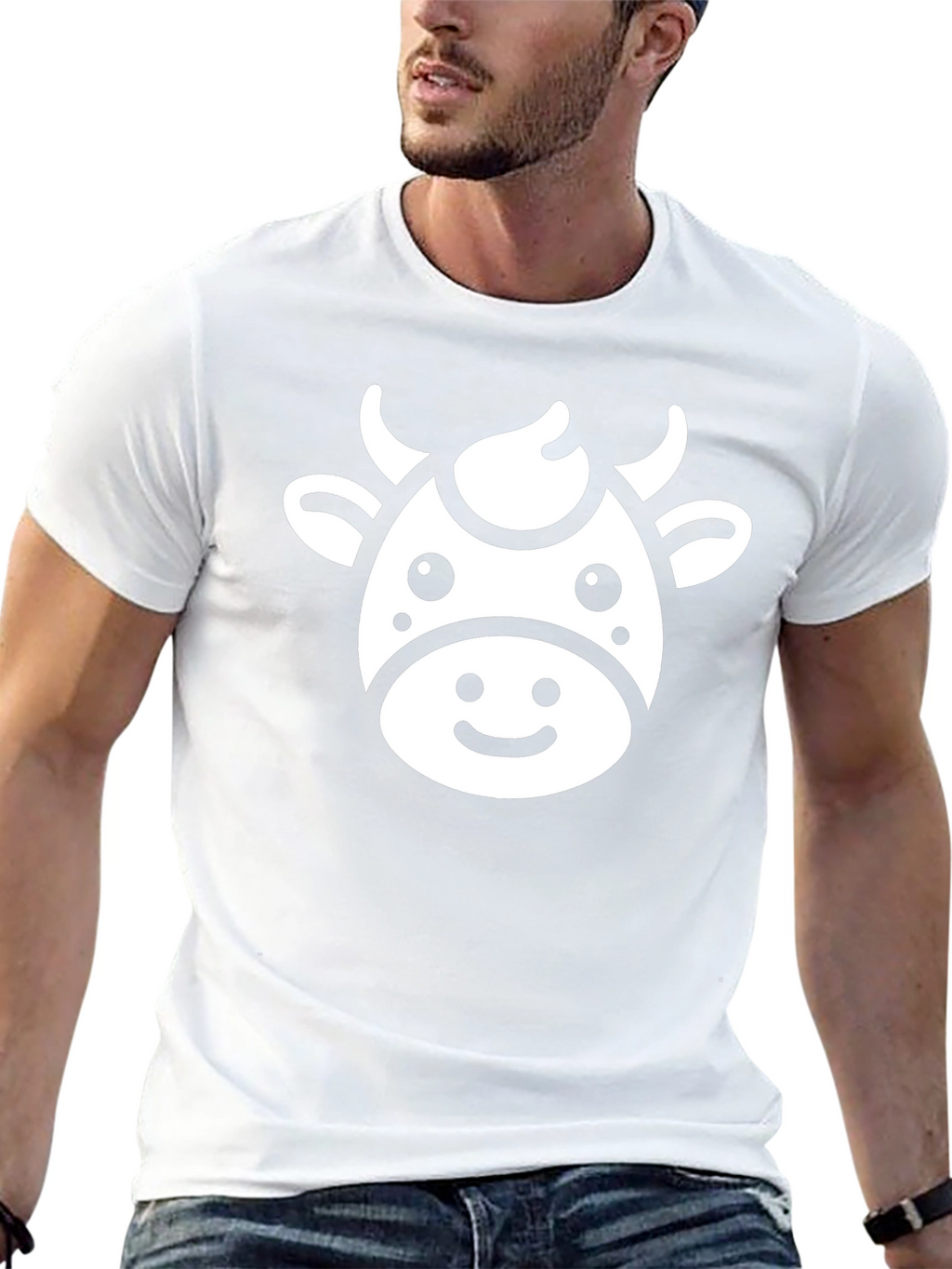 Cute Cow Graphic Tee - Black Cotton T-Shirt