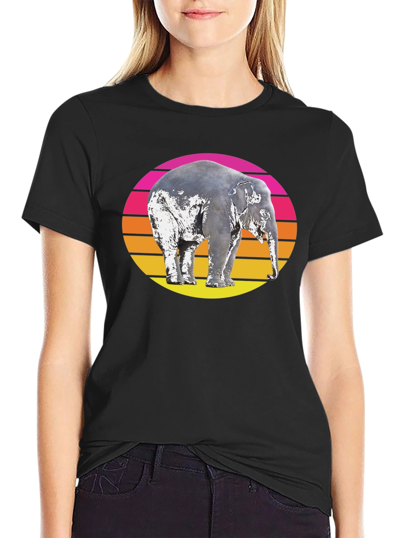 Retro Elephant Sunset Graphic T-Shirt