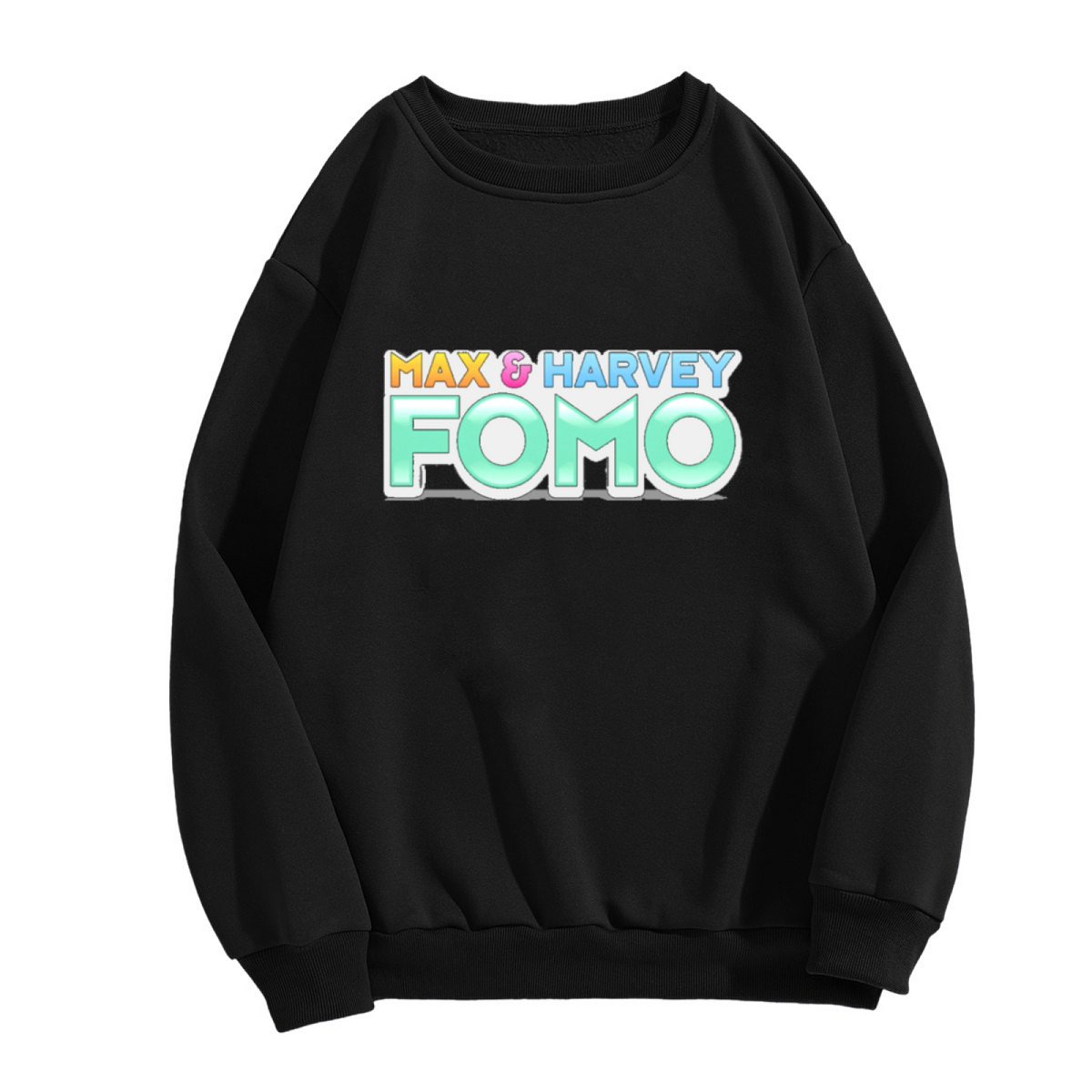 Max And Harvey FOMO Sweatshirt | Retro Gradient Lettering Graphic Crewneck, 90s Streetwear Logo Pullover Top, Pop Culture Gift for Men Women