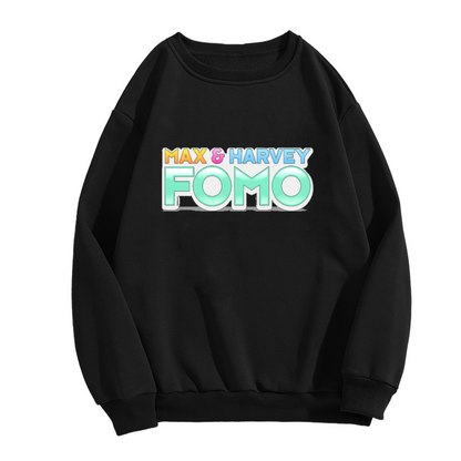 Max And Harvey FOMO Sweatshirt | Retro Gradient Lettering Graphic Crewneck, 90s Streetwear Logo Pullover Top, Pop Culture Gift for Men Women