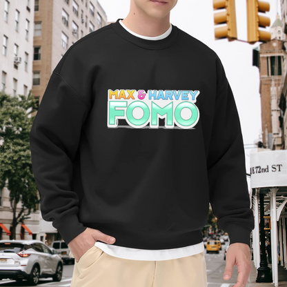 Max And Harvey FOMO Sweatshirt | Retro Gradient Lettering Graphic Crewneck, 90s Streetwear Logo Pullover Top, Pop Culture Gift for Men Women