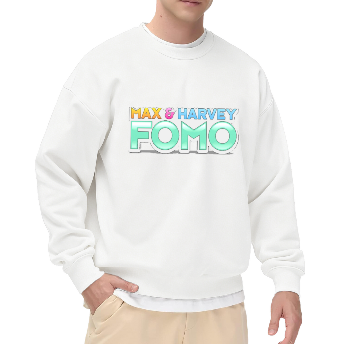 Max And Harvey FOMO Sweatshirt | Retro Gradient Lettering Graphic Crewneck, 90s Streetwear Logo Pullover Top, Pop Culture Gift for Men Women