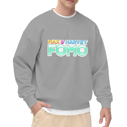 Max And Harvey FOMO Sweatshirt | Retro Gradient Lettering Graphic Crewneck, 90s Streetwear Logo Pullover Top, Pop Culture Gift for Men Women