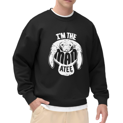I'm The Mad Atee Ram Head Crewneck Sweatshirt | Vintage Distressed Animal Graphic Pullover, Funny Bold Lettering Streetwear Top, Edgy Humor Gift