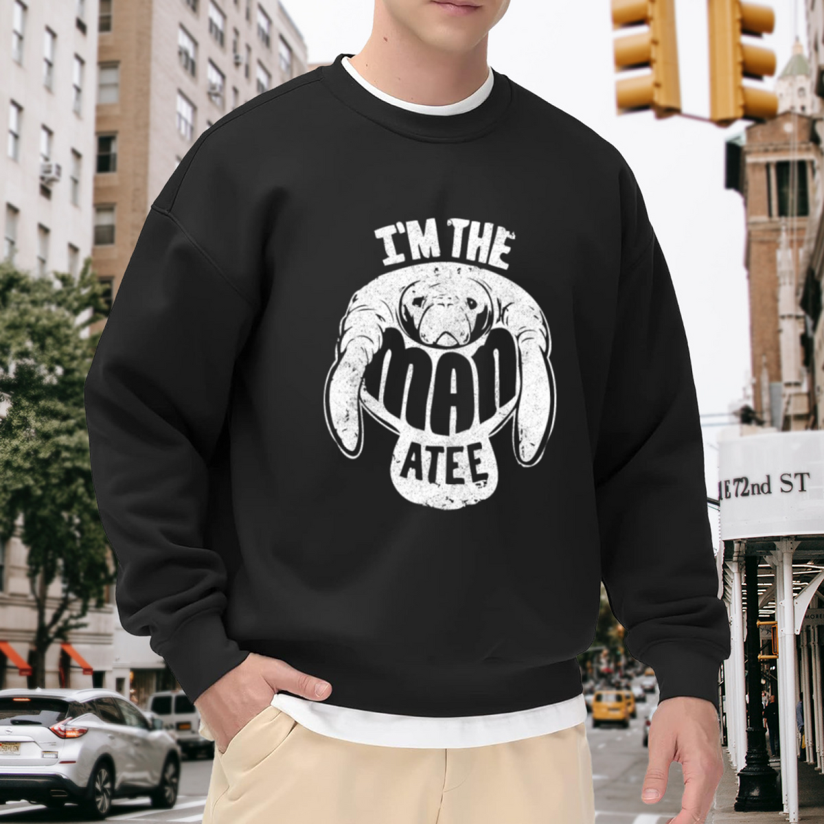 I'm The Mad Atee Ram Head Crewneck Sweatshirt | Vintage Distressed Animal Graphic Pullover, Funny Bold Lettering Streetwear Top, Edgy Humor Gift