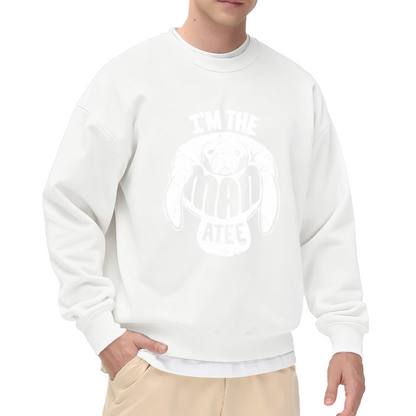 I'm The Mad Atee Ram Head Crewneck Sweatshirt | Vintage Distressed Animal Graphic Pullover, Funny Bold Lettering Streetwear Top, Edgy Humor Gift