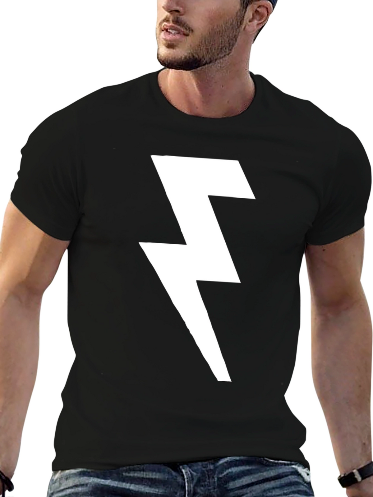 Lightning Bolt Graphic T-Shirt - Bold Black Tee