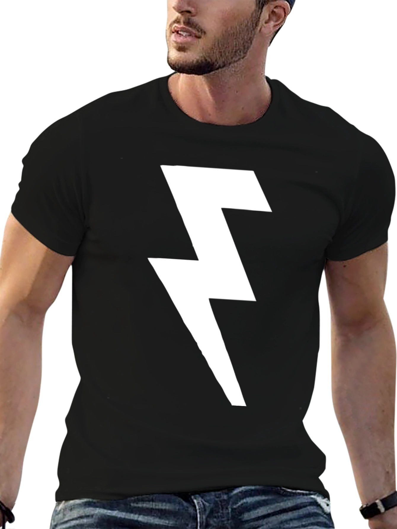 Lightning Bolt Graphic T-Shirt - Bold Black Tee