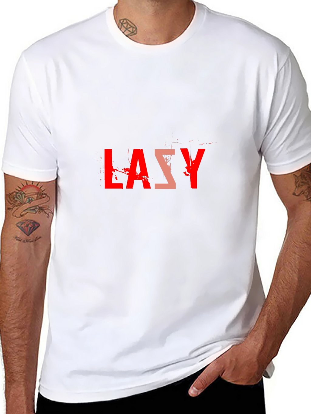 Lazy Graphic Tee - Black Cotton Blend Casual T-Shirt