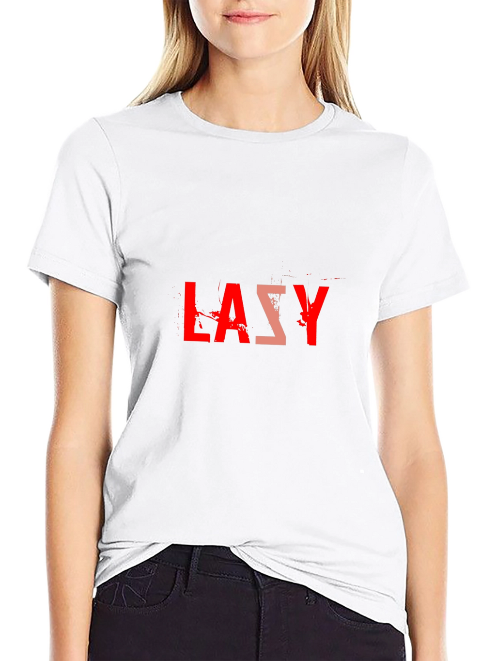 Lazy Graphic Tee - Black Cotton Blend Casual T-Shirt