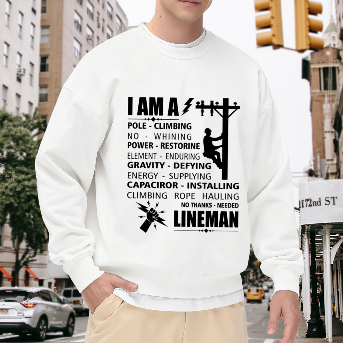 I Am A Lineman Pole Climbing Crewneck Sweatshirt, Electrical Power Restoration Pullover, Lineman Gift