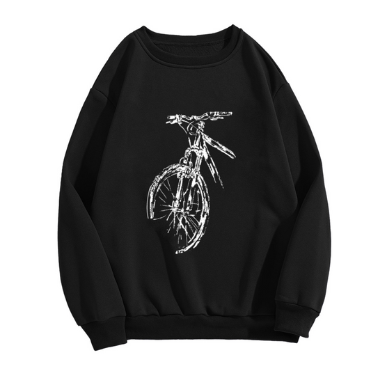 Cool Hand-Drawn Sketch Style Bicycle Front Wheel Graphic Print Crewneck Sweatshirt for Urban Bike Commuters