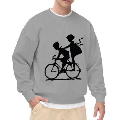 Tandem Bicycle Silhouette Crewneck Sweatshirt - Minimal Two Riders Graphic, Cycling Couple Pullover, Adventure Gift Top