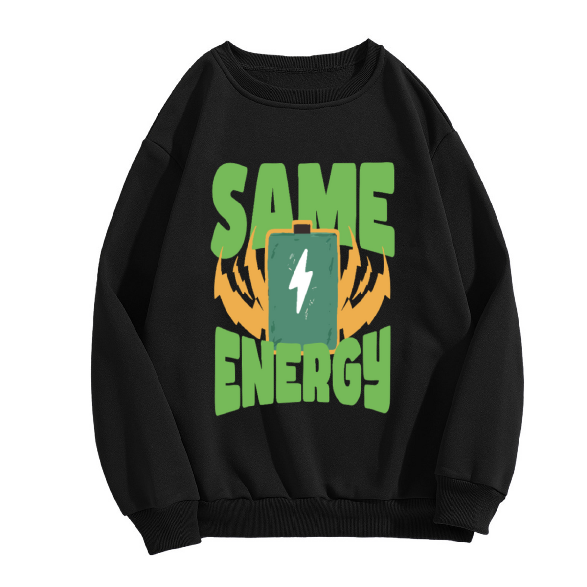 Same Energy Battery Crewneck Sweatshirt - Funny Lightning Bolt Graphic Pullover, Electric Humor Streetwear, Charged Up Top