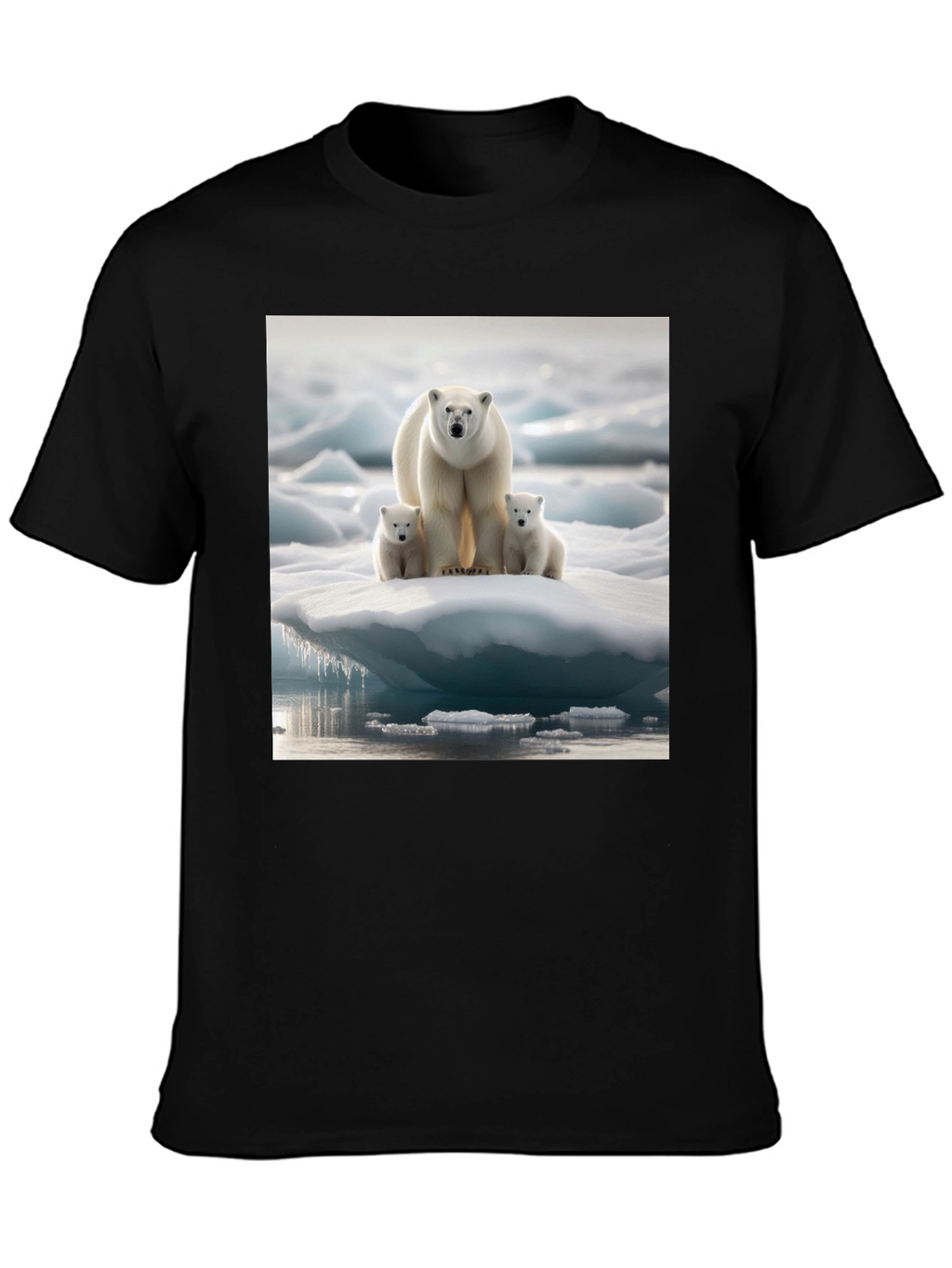 Polar Bear Family Black T-Shirt