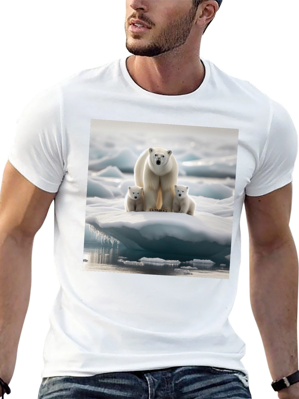 Polar Bear Family Black T-Shirt