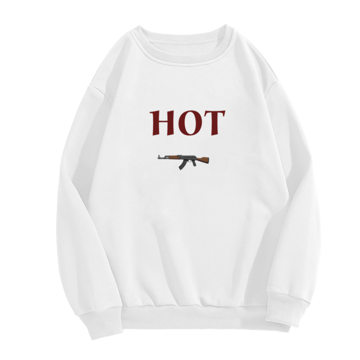 Rifle Graphic HOT Sweatshirt | Vintage Bold Serif Lettering Crewneck, Edgy Statement Streetwear Pullover Top, Graphic Print for Men Women