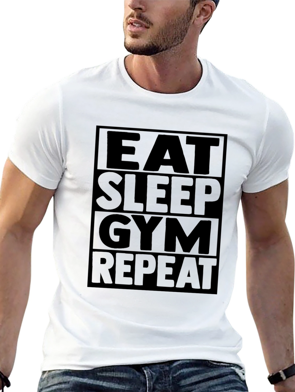 Eat Sleep Gym Repeat T-Shirt - Black Fitness Tee