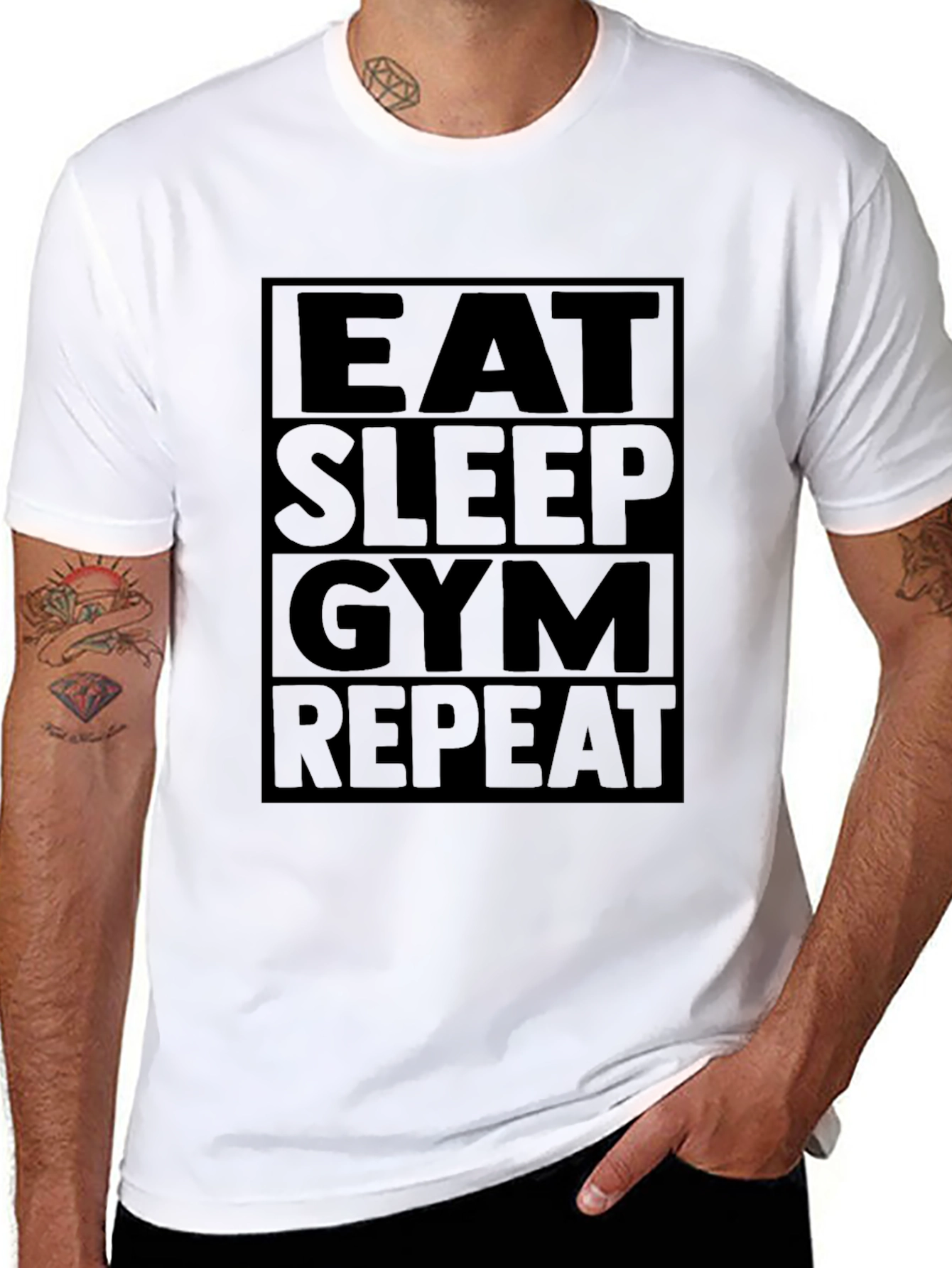Eat Sleep Gym Repeat T-Shirt - Black Fitness Tee
