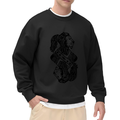 Lion King Card Crest Crewneck Sweatshirt - Vintage Royal Lion Engraving Pullover, Regal Animal Graphic, Gothic Heraldry Top