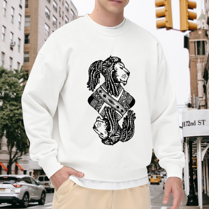 Lion King Card Crest Crewneck Sweatshirt - Vintage Royal Lion Engraving Pullover, Regal Animal Graphic, Gothic Heraldry Top