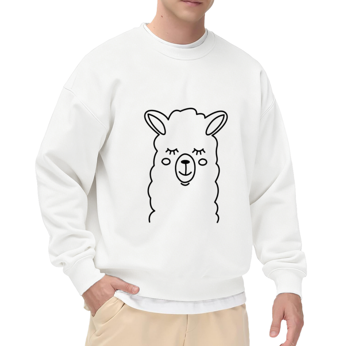 Cute Alpaca Face Crewneck Sweatshirt, Minimalist Llama Line Art Pullover, Animal Lover Gift