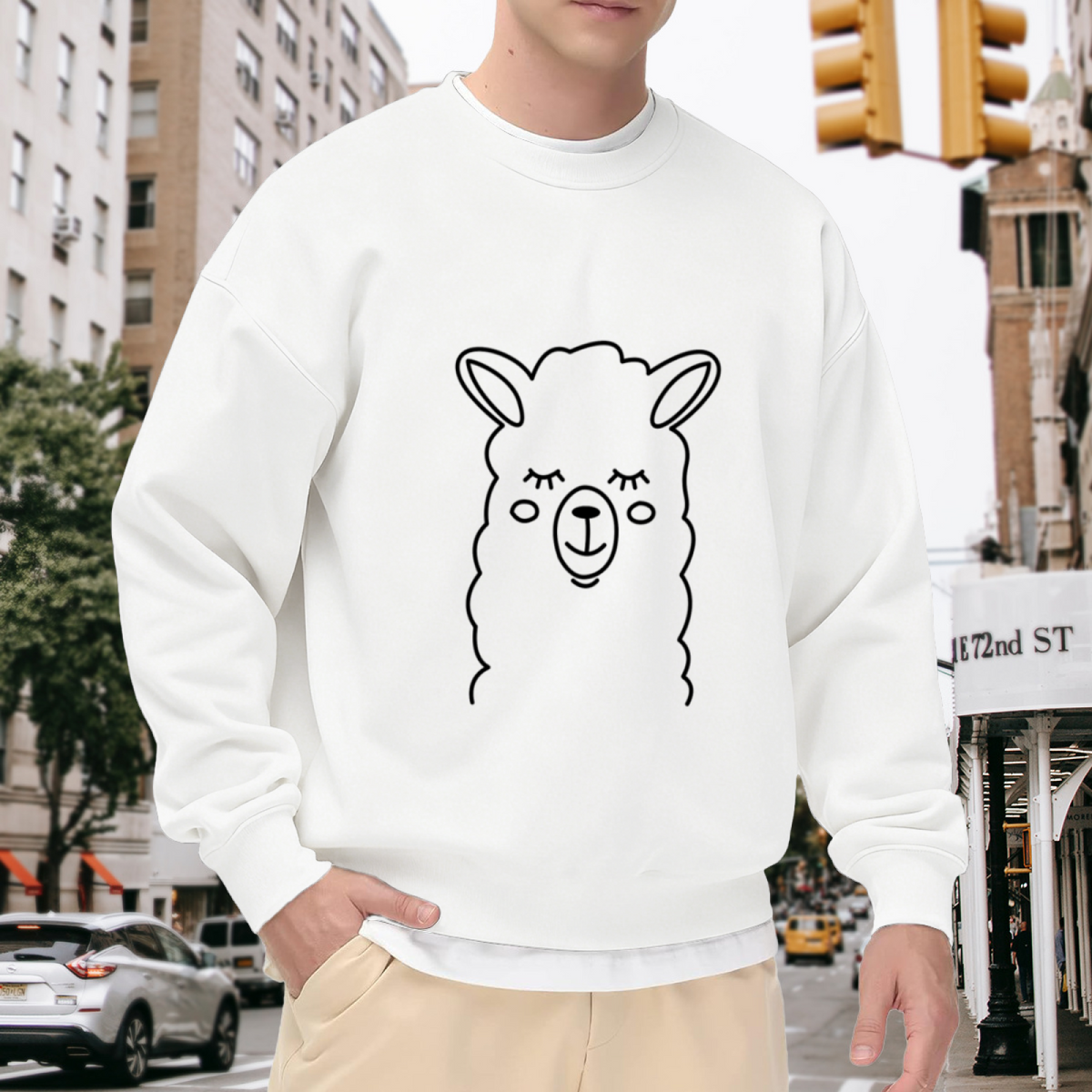 Cute Alpaca Face Crewneck Sweatshirt, Minimalist Llama Line Art Pullover, Animal Lover Gift