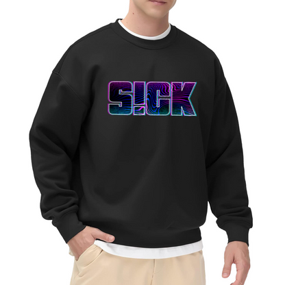 Sick Neon 3D Wavy Letter Crewneck Sweatshirt | Trippy Retro-Futuristic Streetwear Pullover, Bold Graphic Top