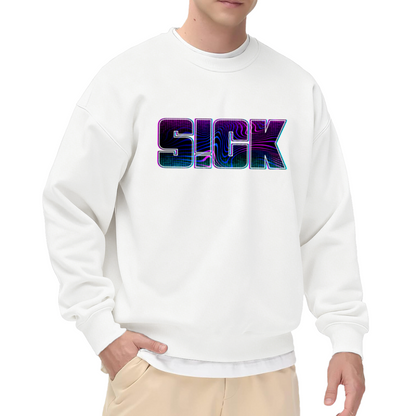 Sick Neon 3D Wavy Letter Crewneck Sweatshirt | Trippy Retro-Futuristic Streetwear Pullover, Bold Graphic Top