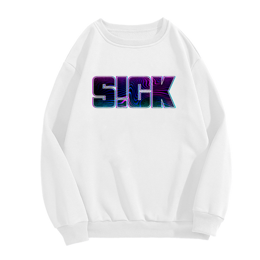 Sick Neon 3D Wavy Letter Crewneck Sweatshirt | Trippy Retro-Futuristic Streetwear Pullover, Bold Graphic Top