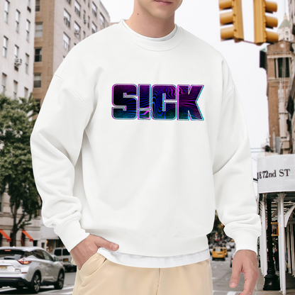 Sick Neon 3D Wavy Letter Crewneck Sweatshirt | Trippy Retro-Futuristic Streetwear Pullover, Bold Graphic Top