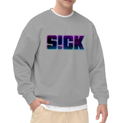 Sick Neon 3D Wavy Letter Crewneck Sweatshirt | Trippy Retro-Futuristic Streetwear Pullover, Bold Graphic Top