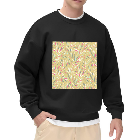 Trendy Abstract Botanical Leaves Crewneck Sweatshirt with Soft Pastel Hand-Drawn Floral Print