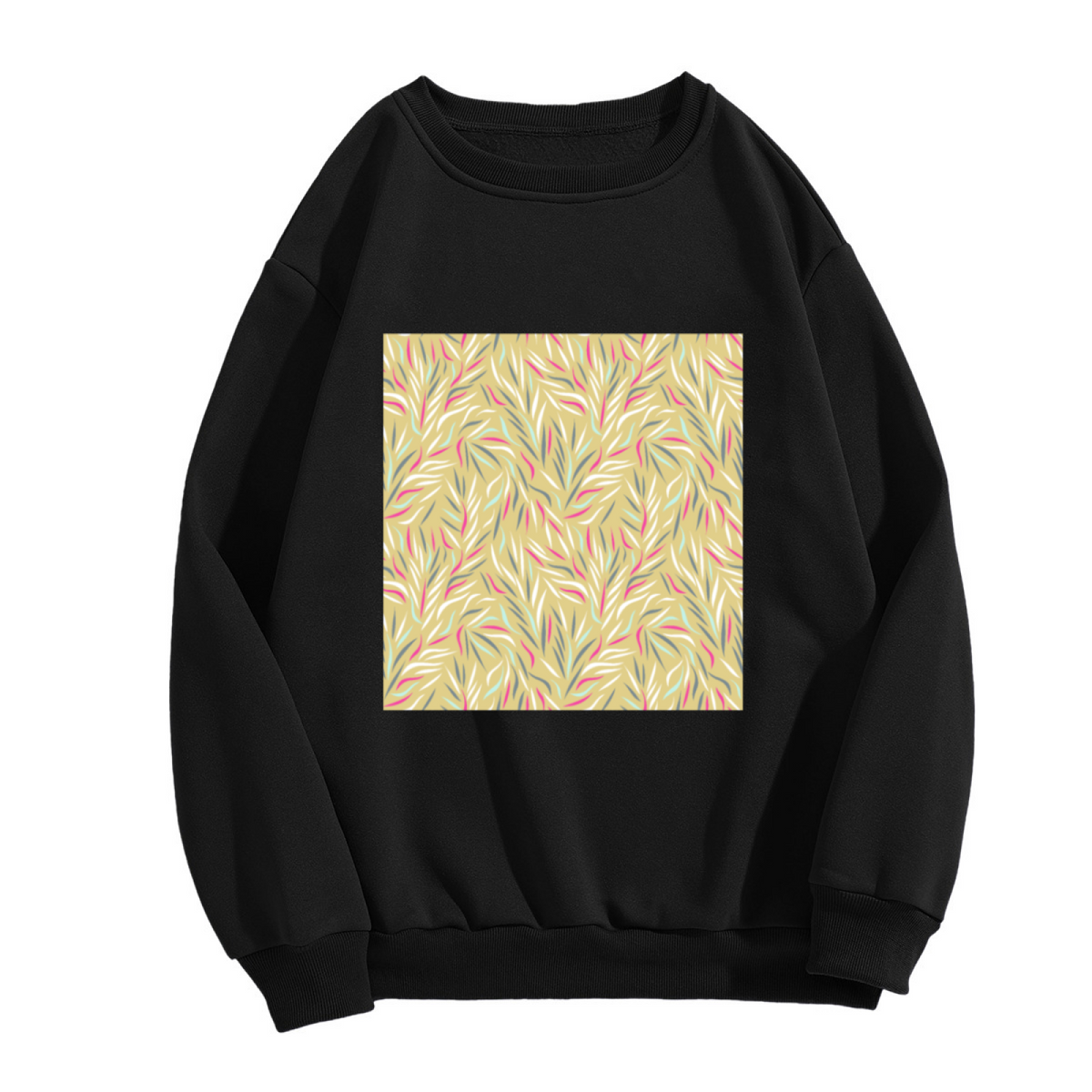 Trendy Abstract Botanical Leaves Crewneck Sweatshirt with Soft Pastel Hand-Drawn Floral Print